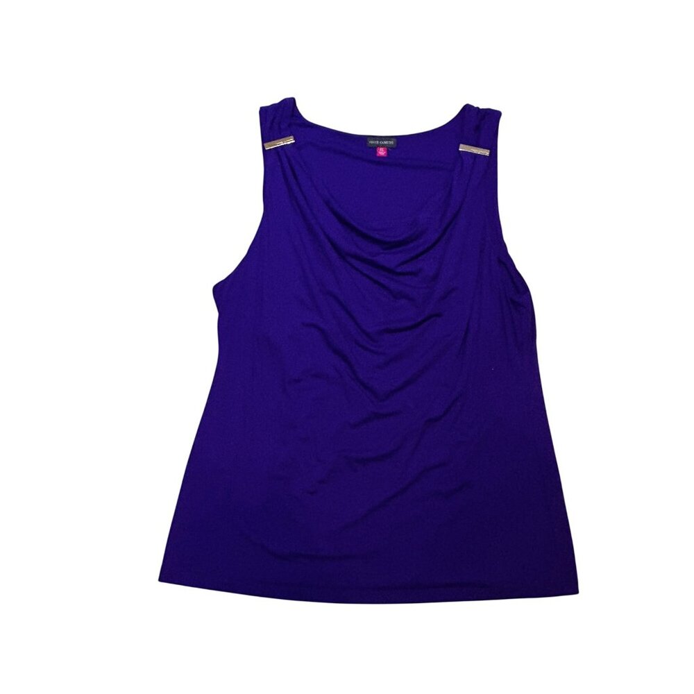 Vince Camuto Purple Sleeveless Draped Tank Top With Gold Accents XL 1909